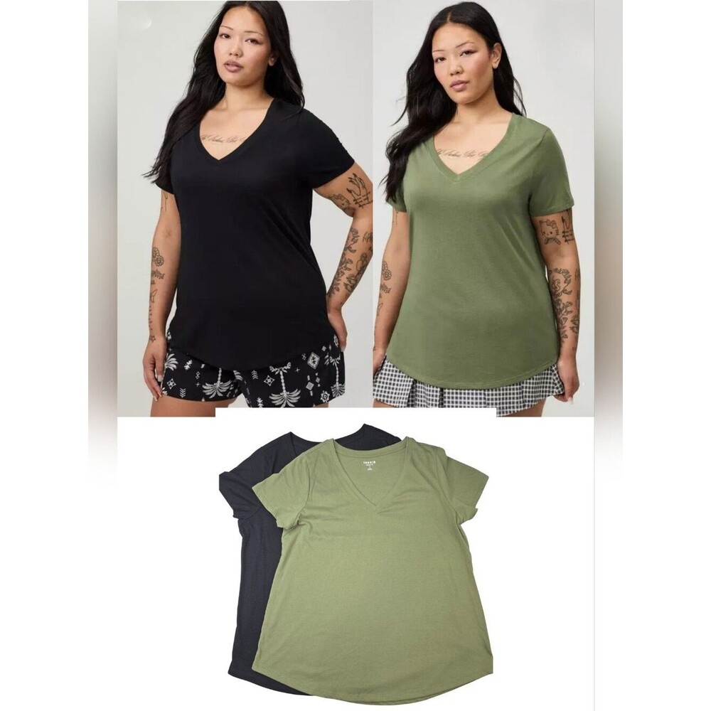 2 Tees Torrid 1 Classic V-Neck Black & Olive 3939-